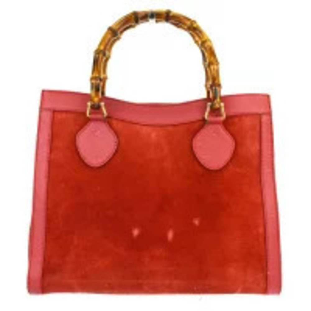 Gucci Bamboo Handbag Red Suede Leather